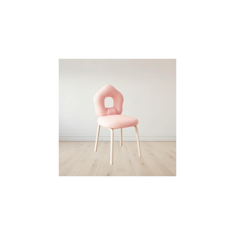 Swivel Vanity Chair with Star Backrest - Stylish Makeup Chair & Ottoman for Living Room/Dressing Room - Space-Saving Rotating Pink Dining Chair