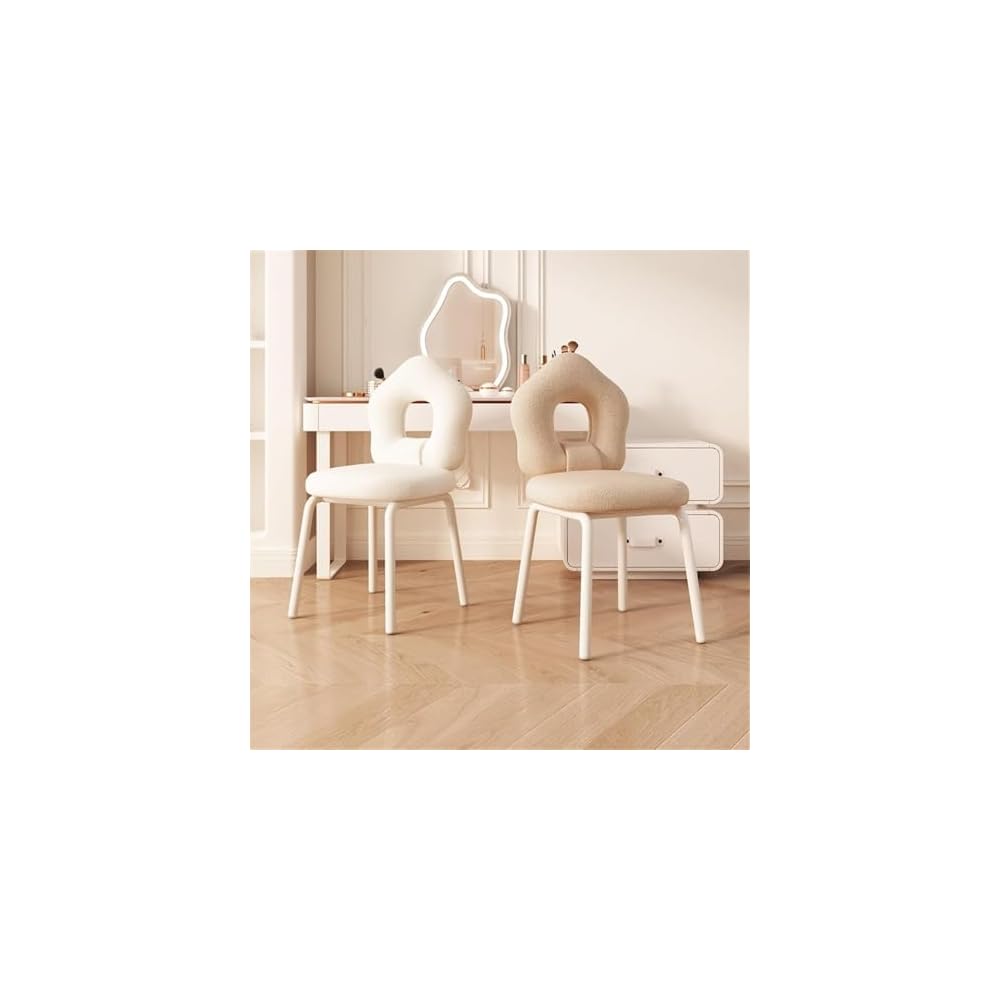 Swivel Vanity Chair with Star Backrest - Stylish Makeup Chair & Ottoman for Living Room/Dressing Room - Space-Saving Rotating Pink Dining Chair