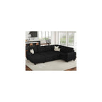 Belffin Corduroy Sleeper Sofa Bed with Storage Chaise Modular Sectional Sofa Couch with Pull Out Bed L Shaped Sectional Couches for Living Room Black Couch