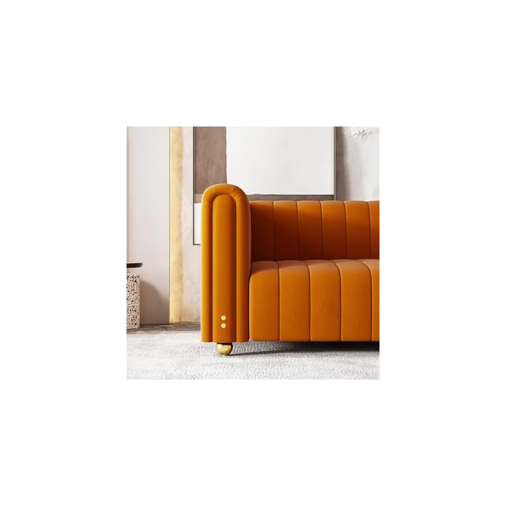 Modern Velvet Loveseat Sofa Couch for Living Room, 82" Comfy Upholstered 3 Seater Sofa Couch with Gold Metal Legs, Luxury Sectional Sofa for Bedroom Office Apartment (Orange, 3 Seater)