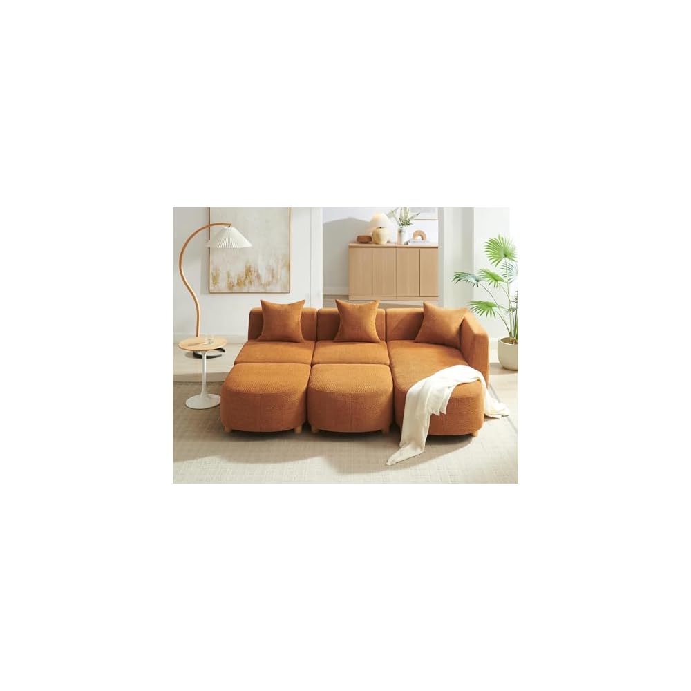 VANOMi 109.84" Modular Sectional Sofa with Pillows, 5-Seater, Boucle Curry
