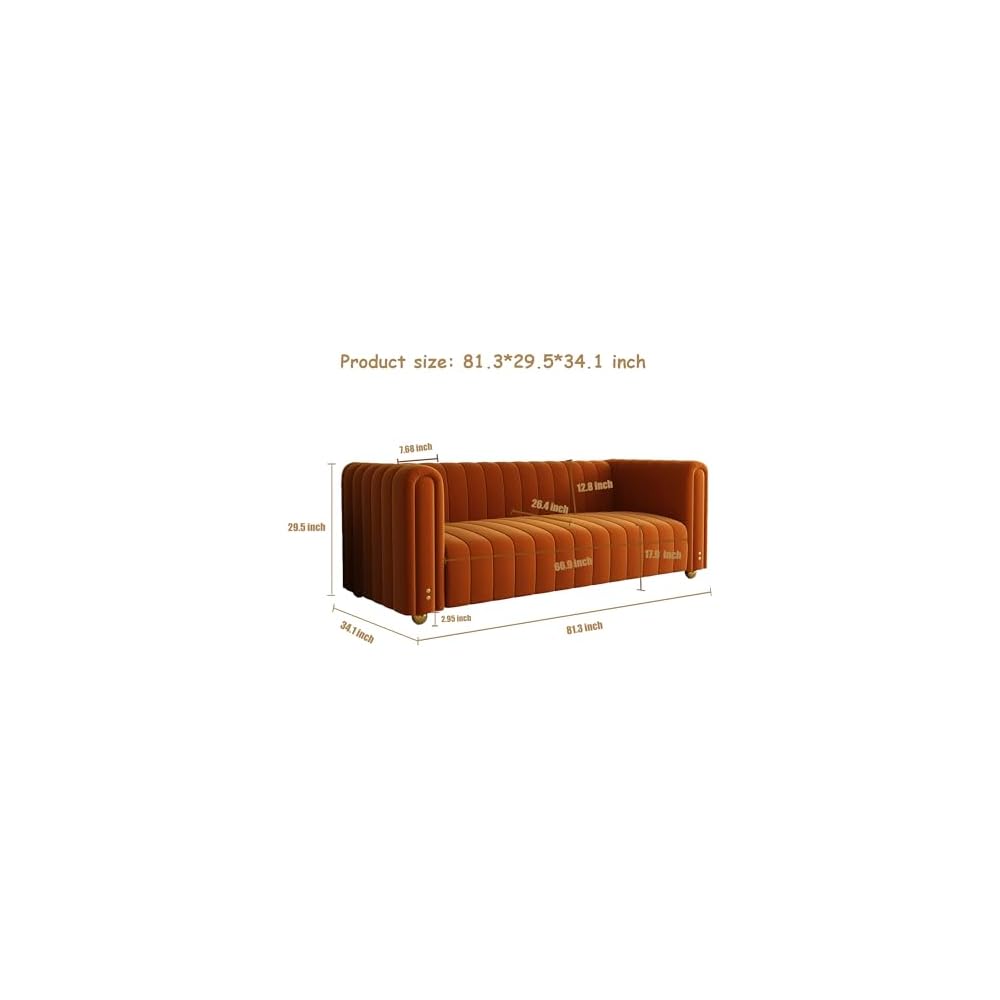 Modern Velvet Loveseat Sofa Couch for Living Room, 82" Comfy Upholstered 3 Seater Sofa Couch with Gold Metal Legs, Luxury Sectional Sofa for Bedroom Office Apartment (Orange, 3 Seater)