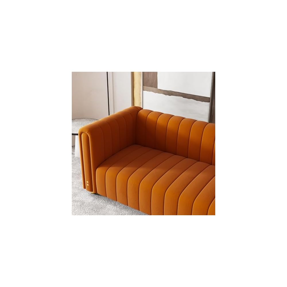 Modern Velvet Loveseat Sofa Couch for Living Room, 82" Comfy Upholstered 3 Seater Sofa Couch with Gold Metal Legs, Luxury Sectional Sofa for Bedroom Office Apartment (Orange, 3 Seater)