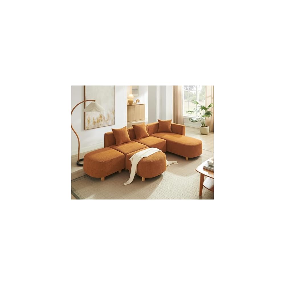 VANOMi 109.84" Modular Sectional Sofa with Pillows, 5-Seater, Boucle Curry