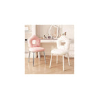 Swivel Vanity Chair with Star Backrest - Stylish Makeup Chair & Ottoman for Living Room/Dressing Room - Space-Saving Rotating Pink Dining Chair