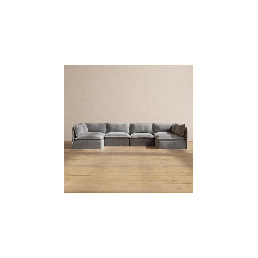 Anabei Modular Washable 6-Seater Open-Ends U-Sectional in Ash | Deluxe+ Seat | Cloud Pillow