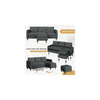 JAMFLY 3-Seat Reversible Sectional Sofa with Ottoman, Small Couch, Grey