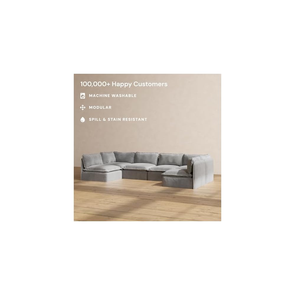 Anabei Modular Washable 6-Seater Open-Ends U-Sectional in Ash | Deluxe+ Seat | Cloud Pillow
