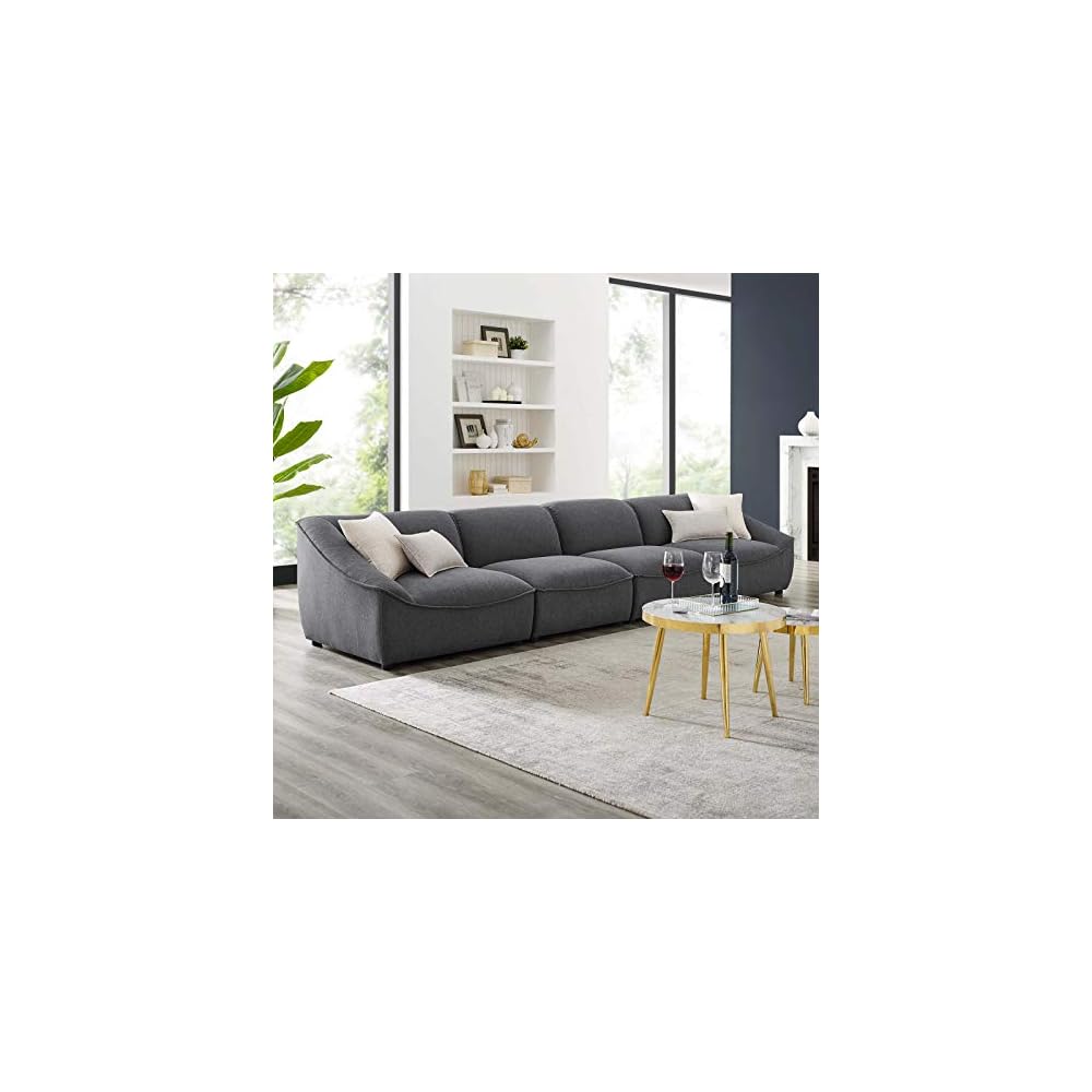 Modway Comprise Fabric Upholstered Sectional, Armchair, Light Gray
