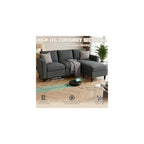 JAMFLY 3-Seat Reversible Sectional Sofa with Ottoman, Small Couch, Grey