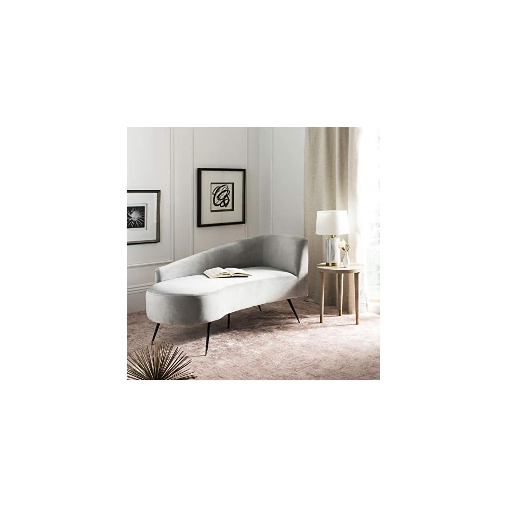 Safavieh Home Evangeline Glam Grey Velvet and Black Parisian Settee Loveseat