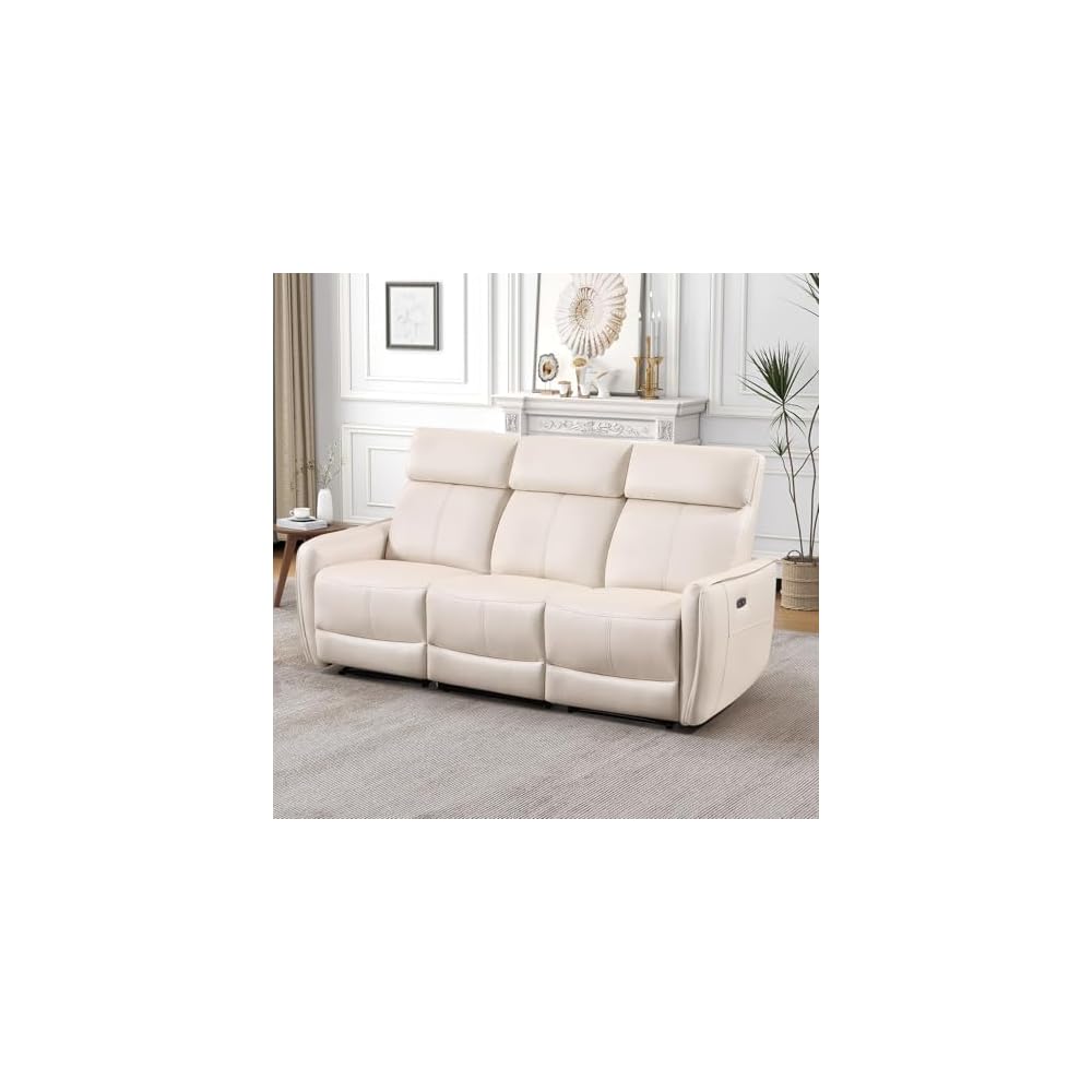 Bonzy Home Recliner Sofa Set, Electric Reclining Couch with USB & Type-C Port, Overstuffed Backrest for Living Room, 3 Seater Sofa (Off White)