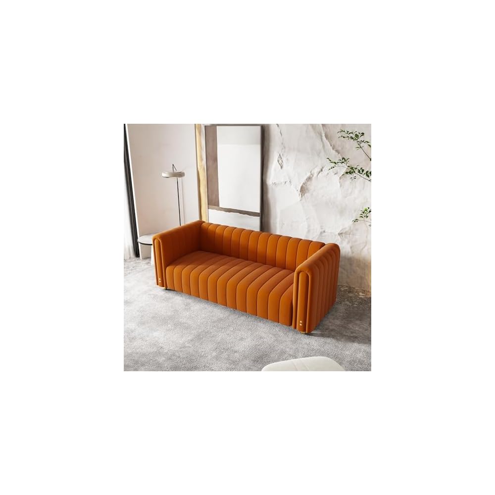 Modern Velvet Loveseat Sofa Couch for Living Room, 82" Comfy Upholstered 3 Seater Sofa Couch with Gold Metal Legs, Luxury Sectional Sofa for Bedroom Office Apartment (Orange, 3 Seater)