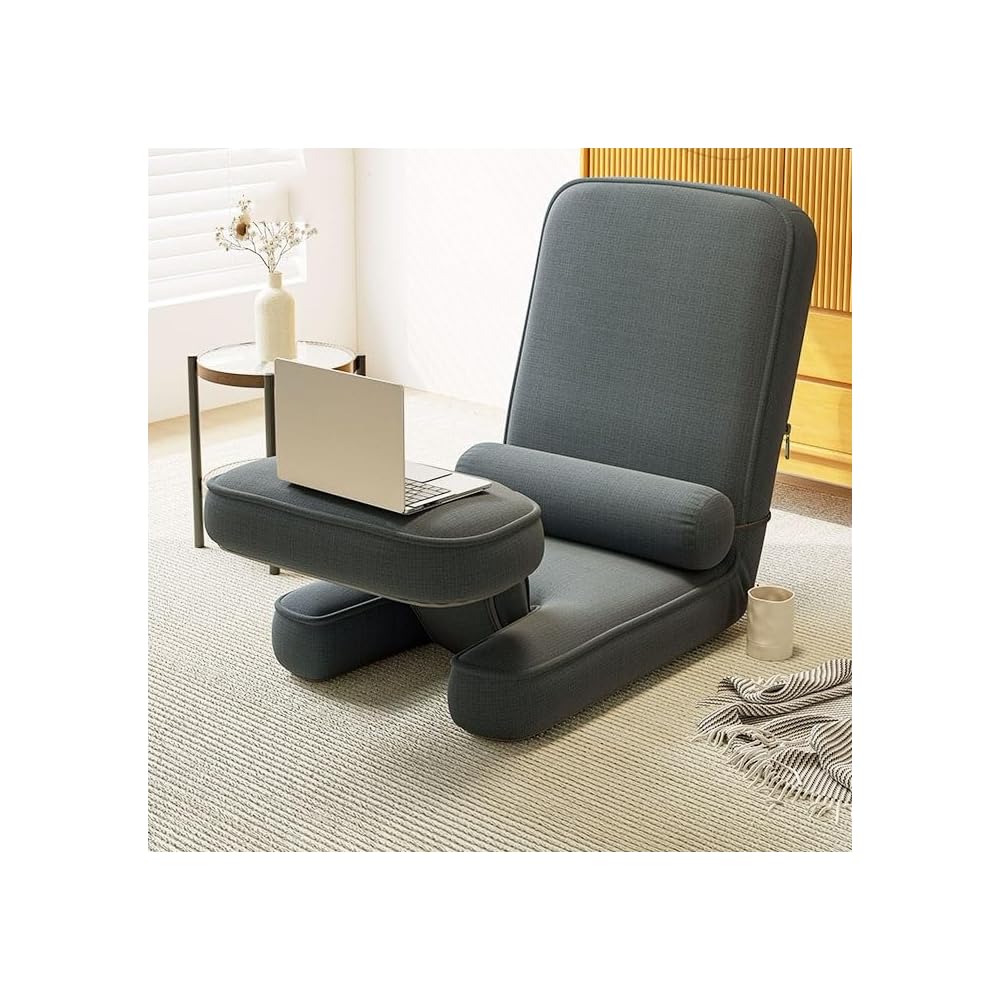 LSLYTQ Floor Chair, Foldable Dormitory Bedroom Bay Window Lazy Sofa Chair, Computer Chair, Ergonomic Chair Backrest Chair, with Adjustable Back Support and Little Table Meditation Chair