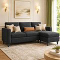 JAMFLY 3-Seat Reversible Sectional Sofa with Ottoman, Small Couch, Grey