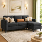 JAMFLY 3-Seat Reversible Sectional Sofa with Ottoman, Small Couch, Grey