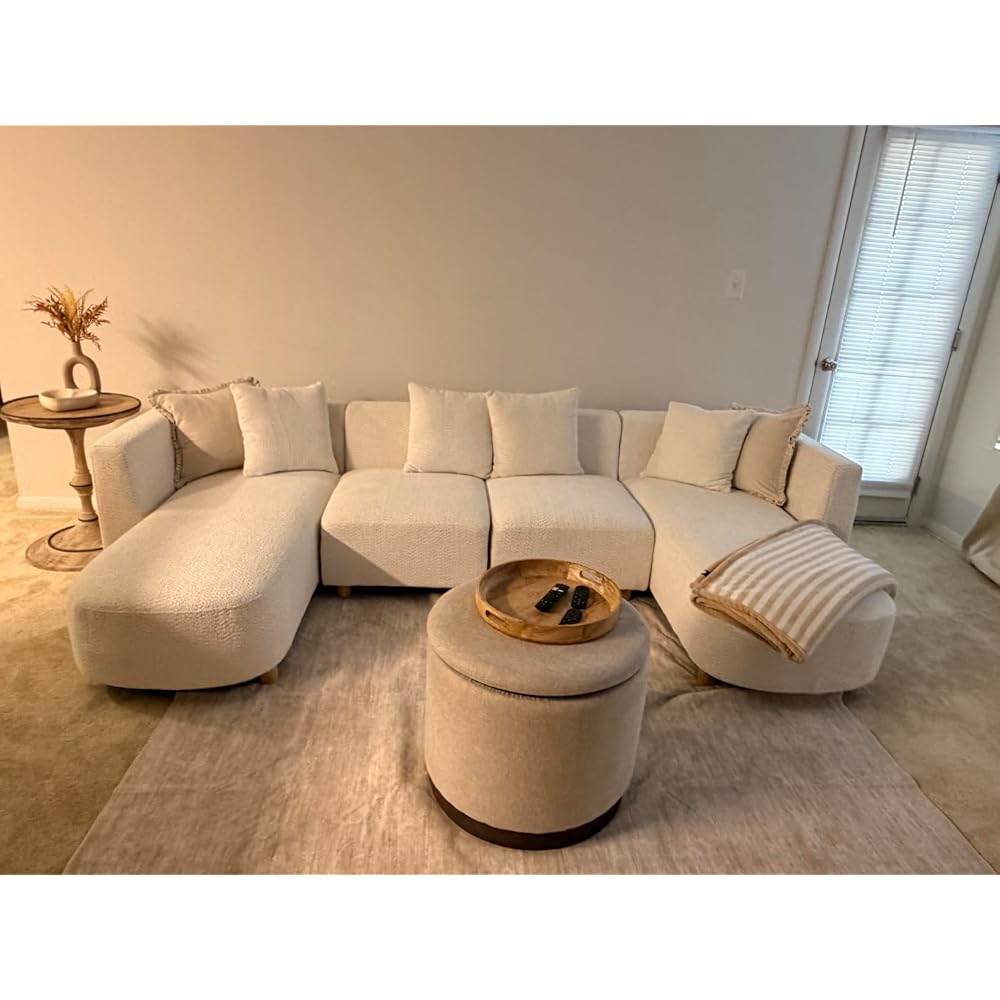 VANOMi 109.84" Modular Sectional Sofa with Pillows, 5-Seater, Boucle Curry