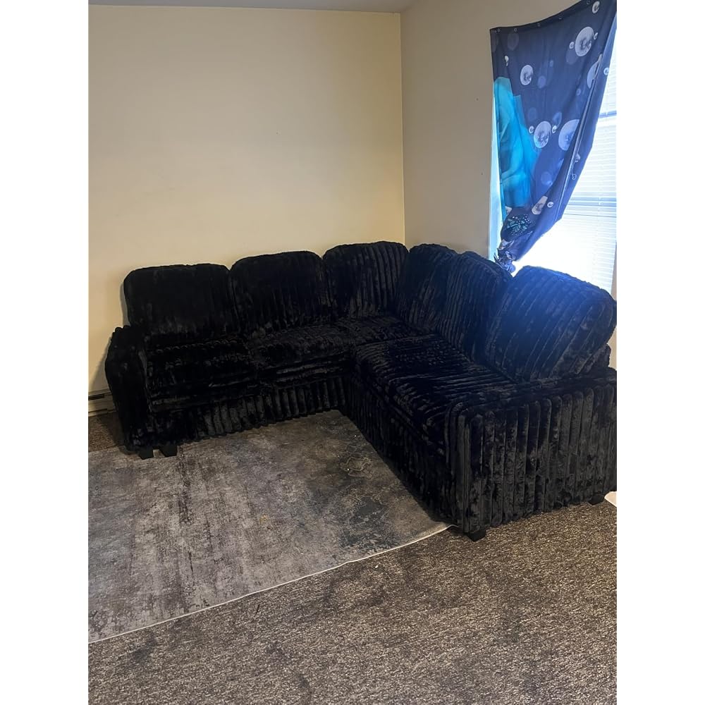 Belffin Corduroy Sleeper Sofa Bed with Storage Chaise Modular Sectional Sofa Couch with Pull Out Bed L Shaped Sectional Couches for Living Room Black Couch