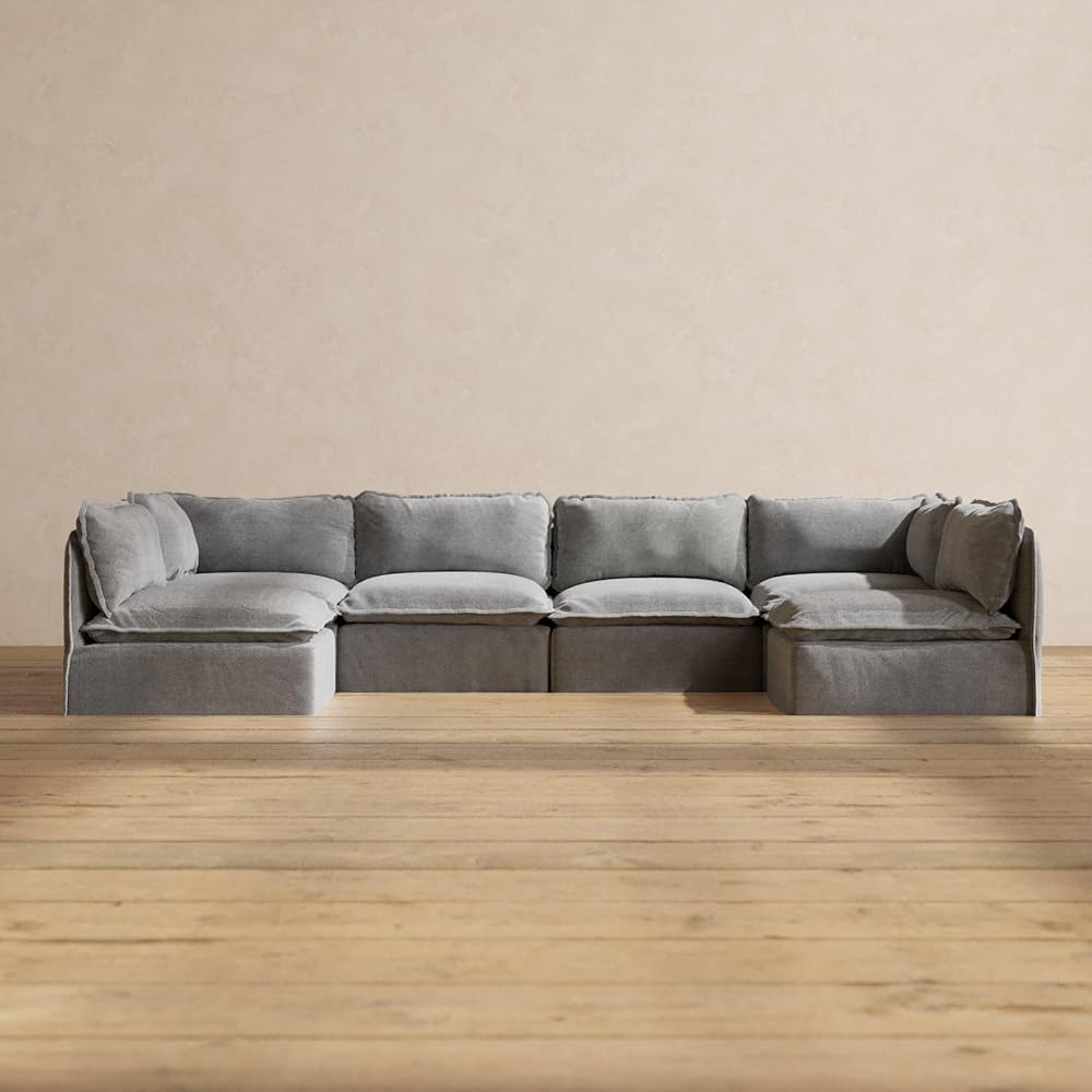 Anabei Modular Washable 6-Seater Open-Ends U-Sectional in Ash | Deluxe+ Seat | Cloud Pillow
