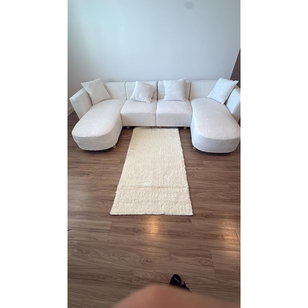 VANOMi 109.84" Modular Sectional Sofa with Pillows, 5-Seater, Boucle Curry