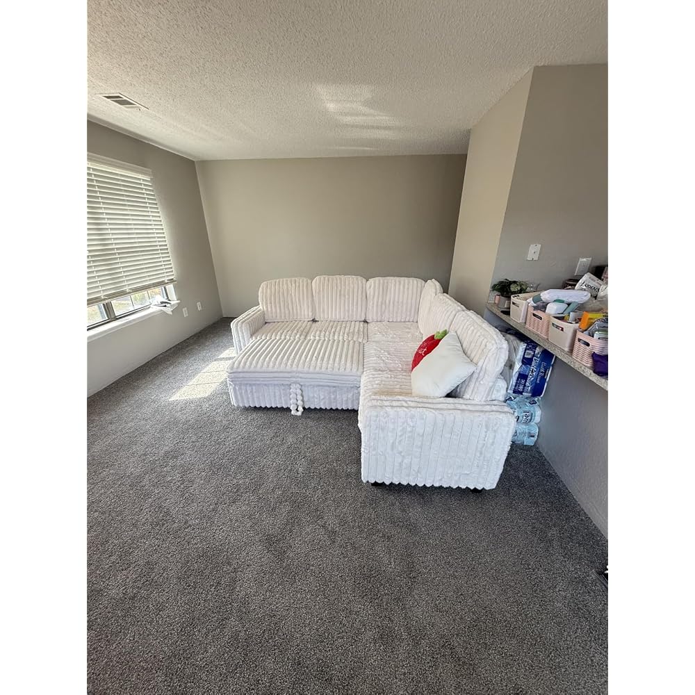 Belffin Corduroy Sleeper Sofa Bed with Storage Chaise Modular Sectional Sofa Couch with Pull Out Bed L Shaped Sectional Couches for Living Room Black Couch