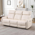 Bonzy Home Recliner Sofa Set, Electric Reclining Couch with USB & Type-C Port, Overstuffed Backrest for Living Room, 3 Seater Sofa (Off White)