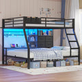 BTHFST Full Over Full Bunk Beds with Charging Station & LED Lights, Black
