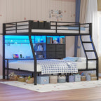BTHFST Full Over Full Bunk Beds with Charging Station & LED Lights, Black