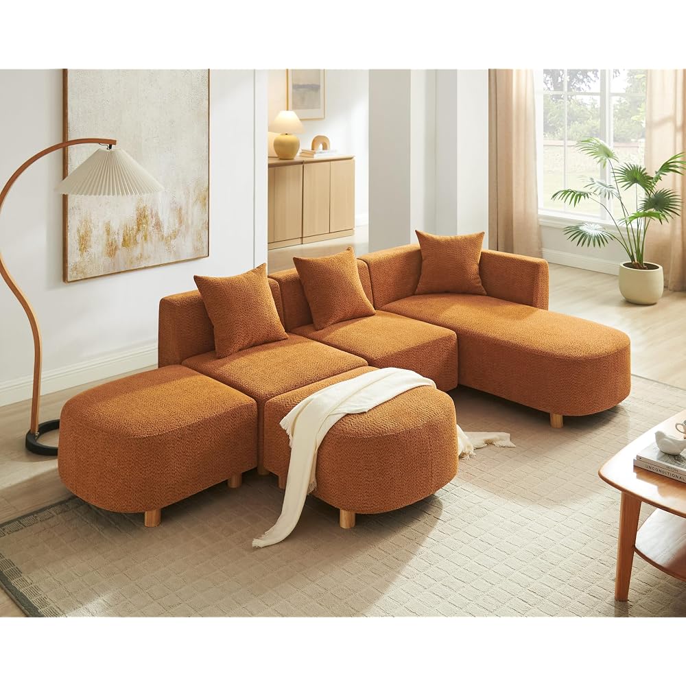VANOMi 109.84" Modular Sectional Sofa with Pillows, 5-Seater, Boucle Curry
